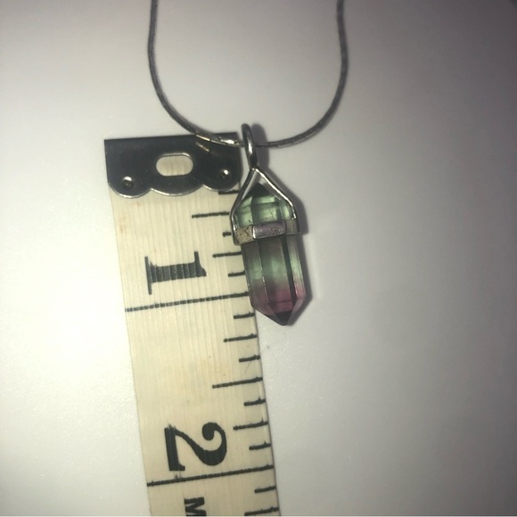 VTG Sterling & Purple Green Fluorite Crystal Stone Pendant & Chain 16” & 1.2” - Picture 9 of 9